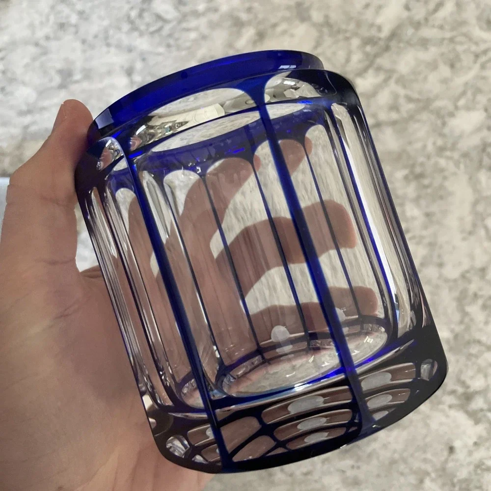 Lappas Hand Blown & Cut Crystal Cobalt Blue Glass Jar Heavy 4